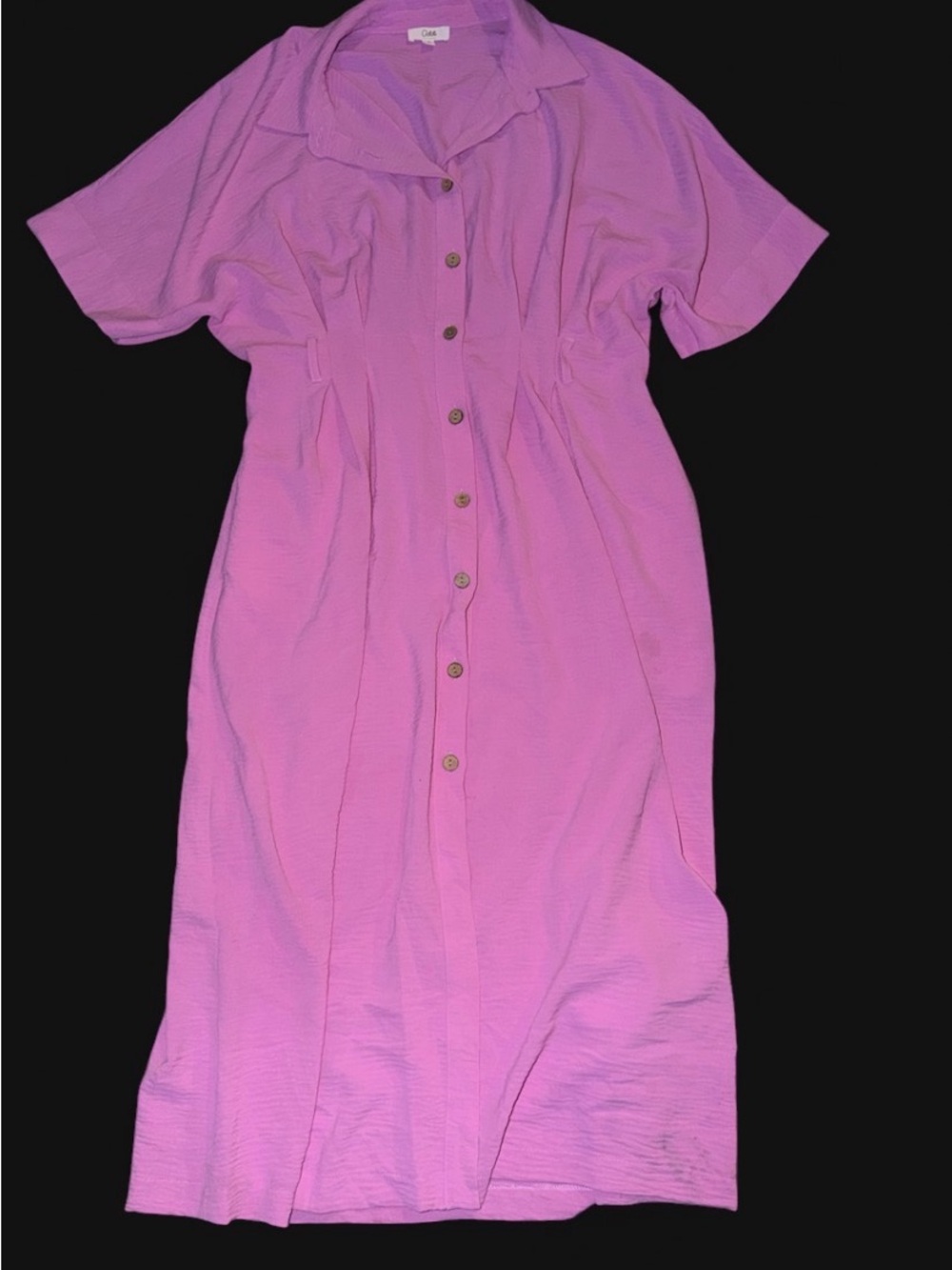 Casual Button-Front Pink Midi Dress